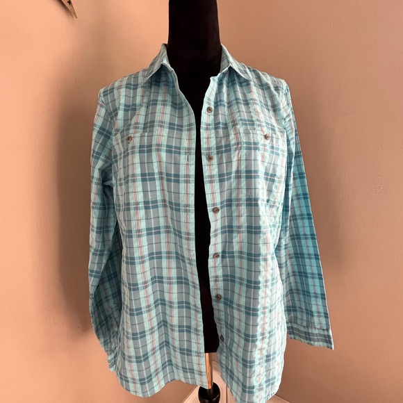 Eddie Bauer Teal and Red Plaid Long Sleeve Collar Buttoned Down Shirt Large - Picture 10 of 13